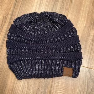 Navy blue and silver C.C beanie